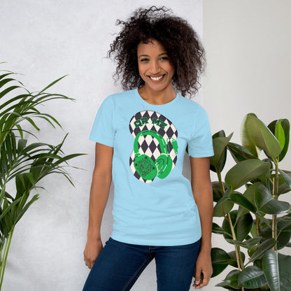 Harlequin QR Code T-Shirt – Share Your Tunes with Flair