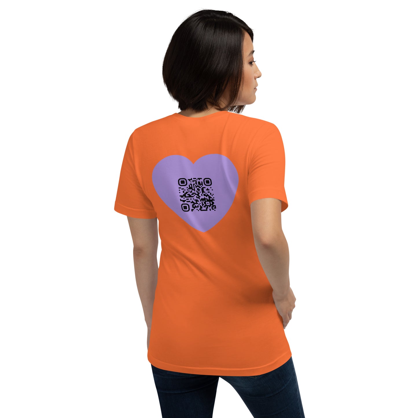 Purple Heart Emoji Personalized QR Code Unisex T-Shirt-Orange-QR GEAR STORE