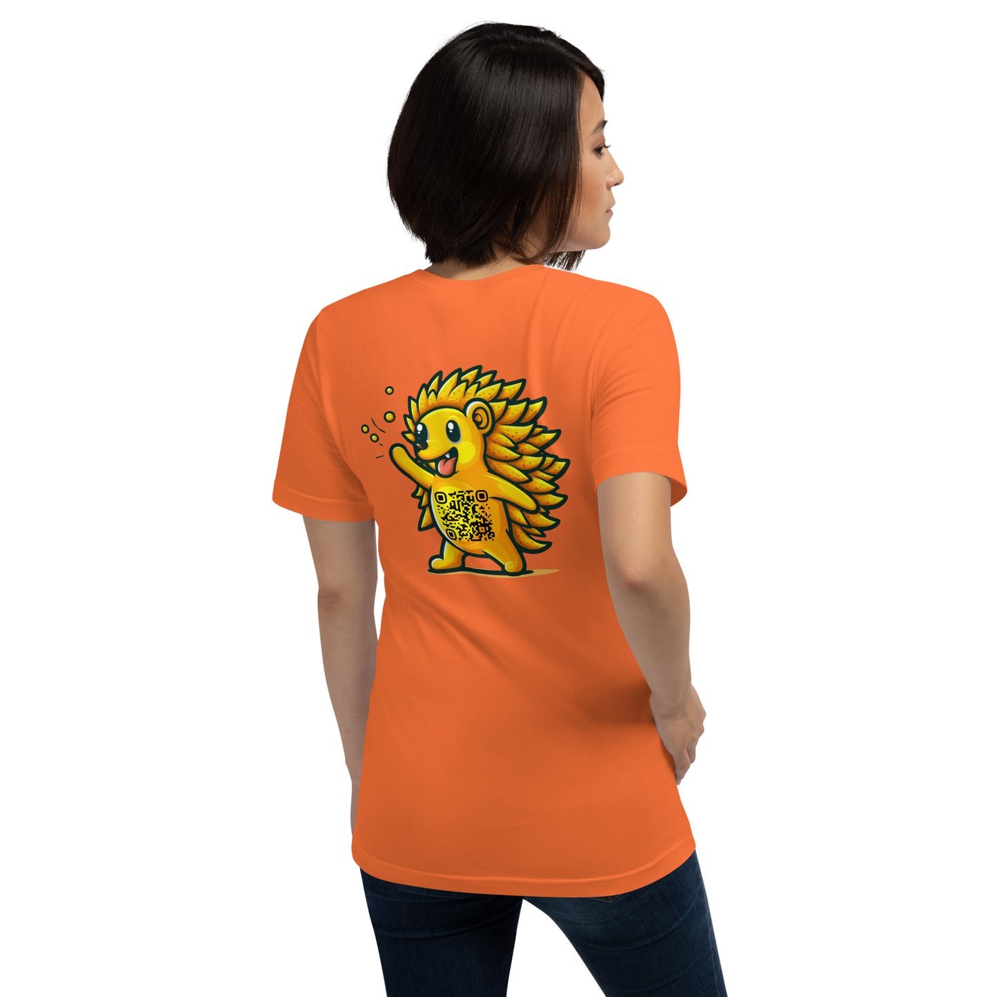 Hedgehog Emoji Personalized QR Code Unisex T-Shirt-Orange-QR GEAR STORE