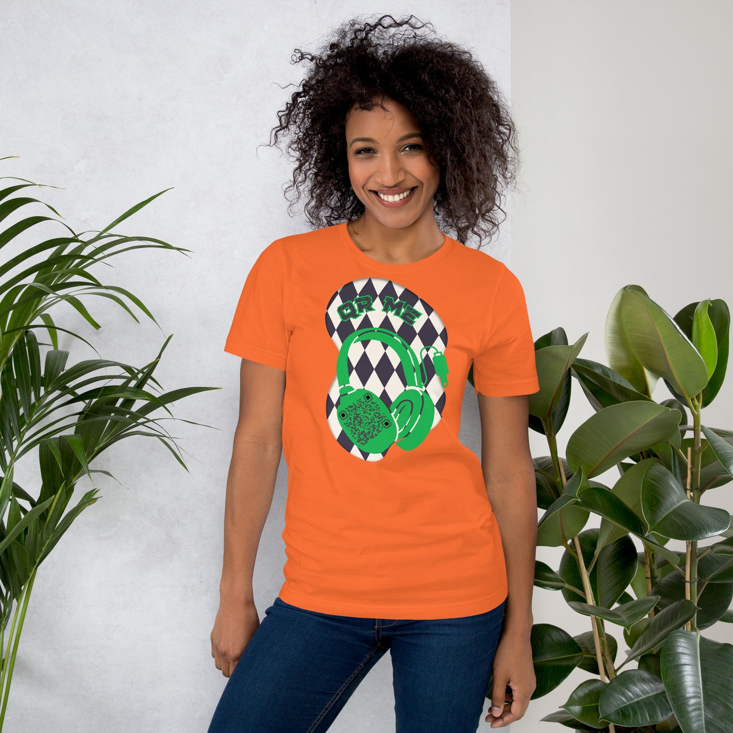 Harlequin QR Code T-Shirt – Share Your Tunes with Flair