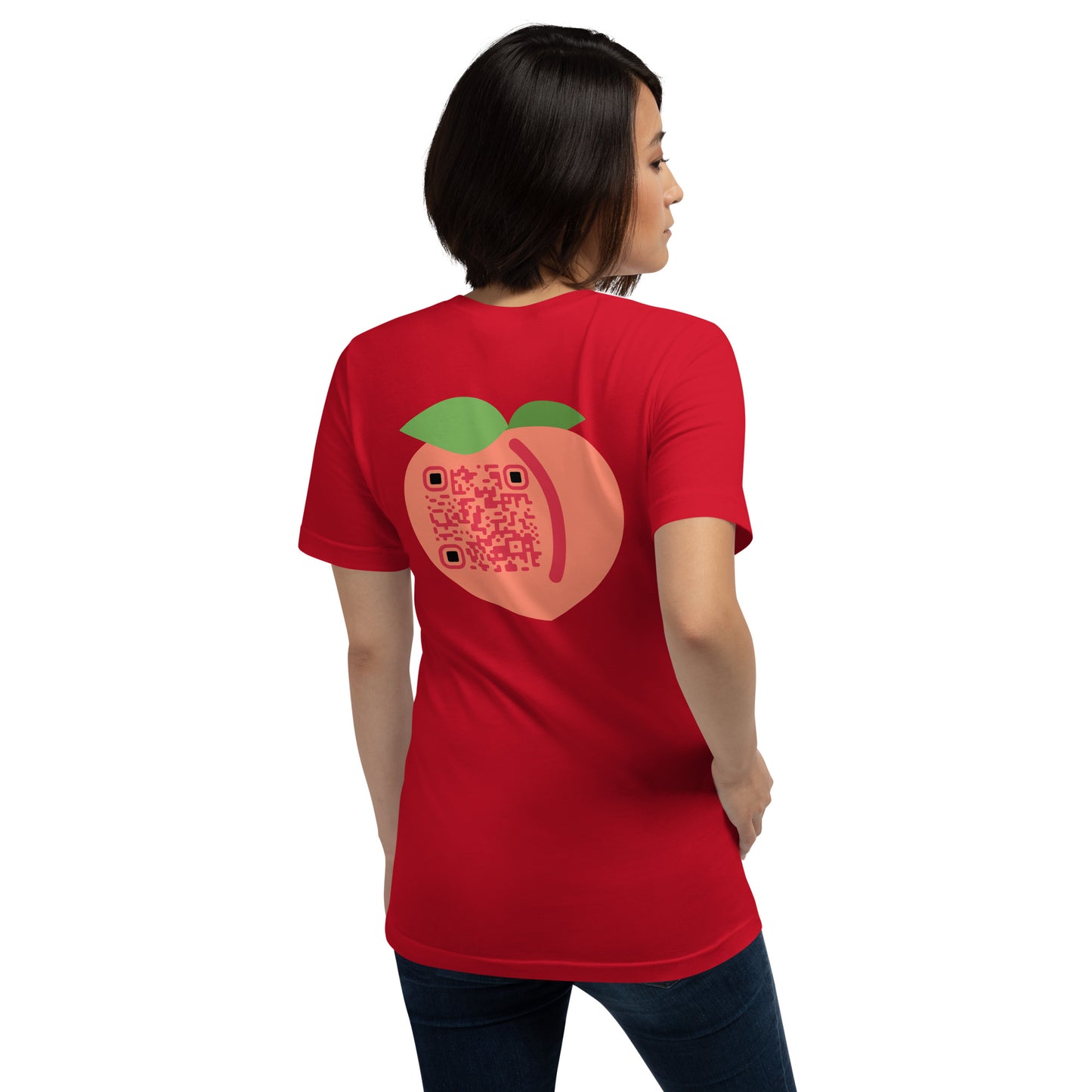 Peach Emoji Emoji Personalized QR Code Unisex T-Shirt-Red-QR GEAR STORE