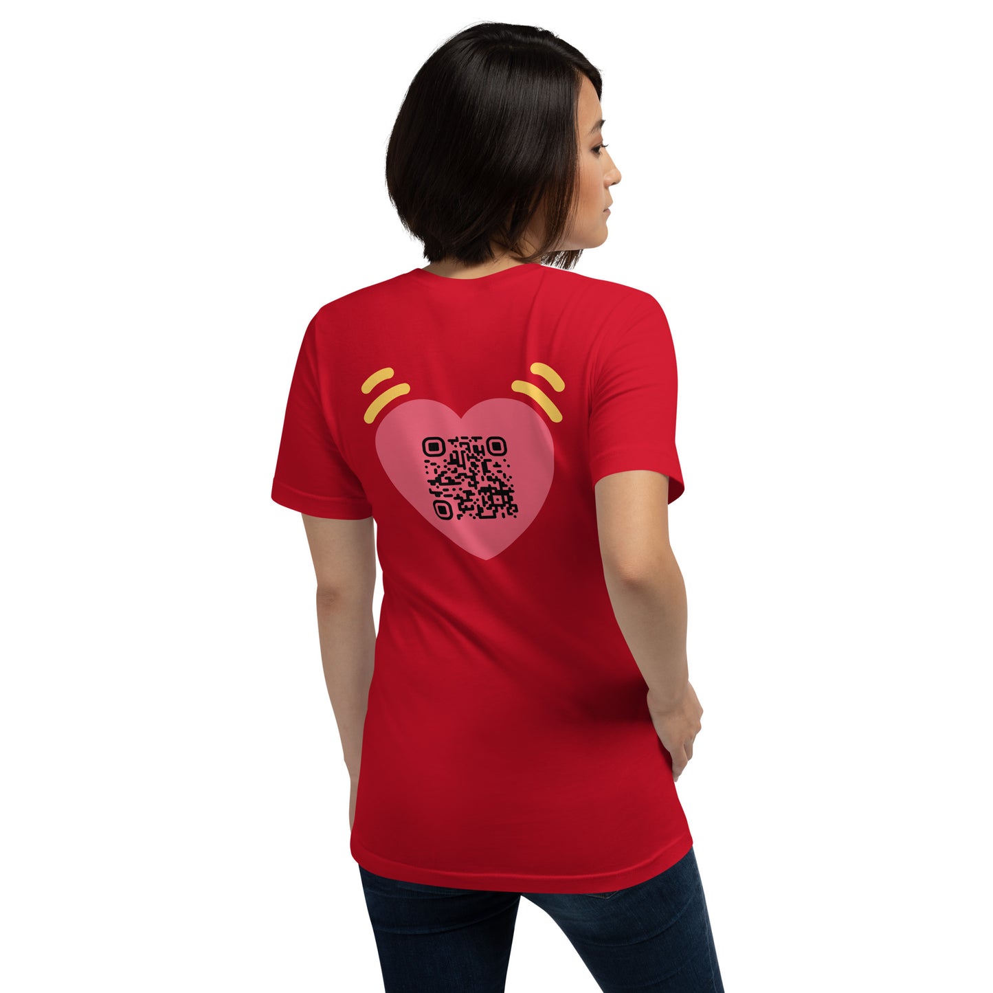 Pink Heart Emoji Personalized QR Code Unisex T-Shirt-Red-QR GEAR STORE