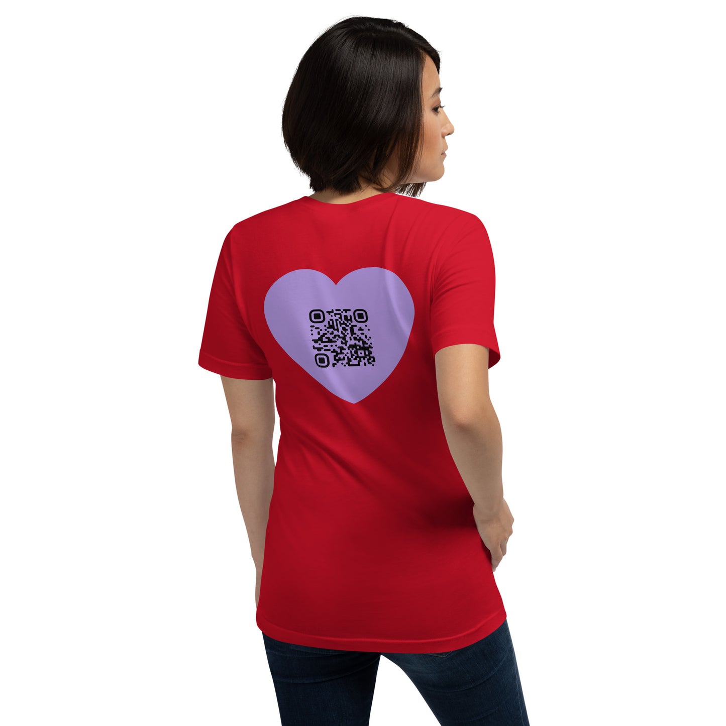 Purple Heart Emoji Personalized QR Code Unisex T-Shirt-Red-QR GEAR STORE