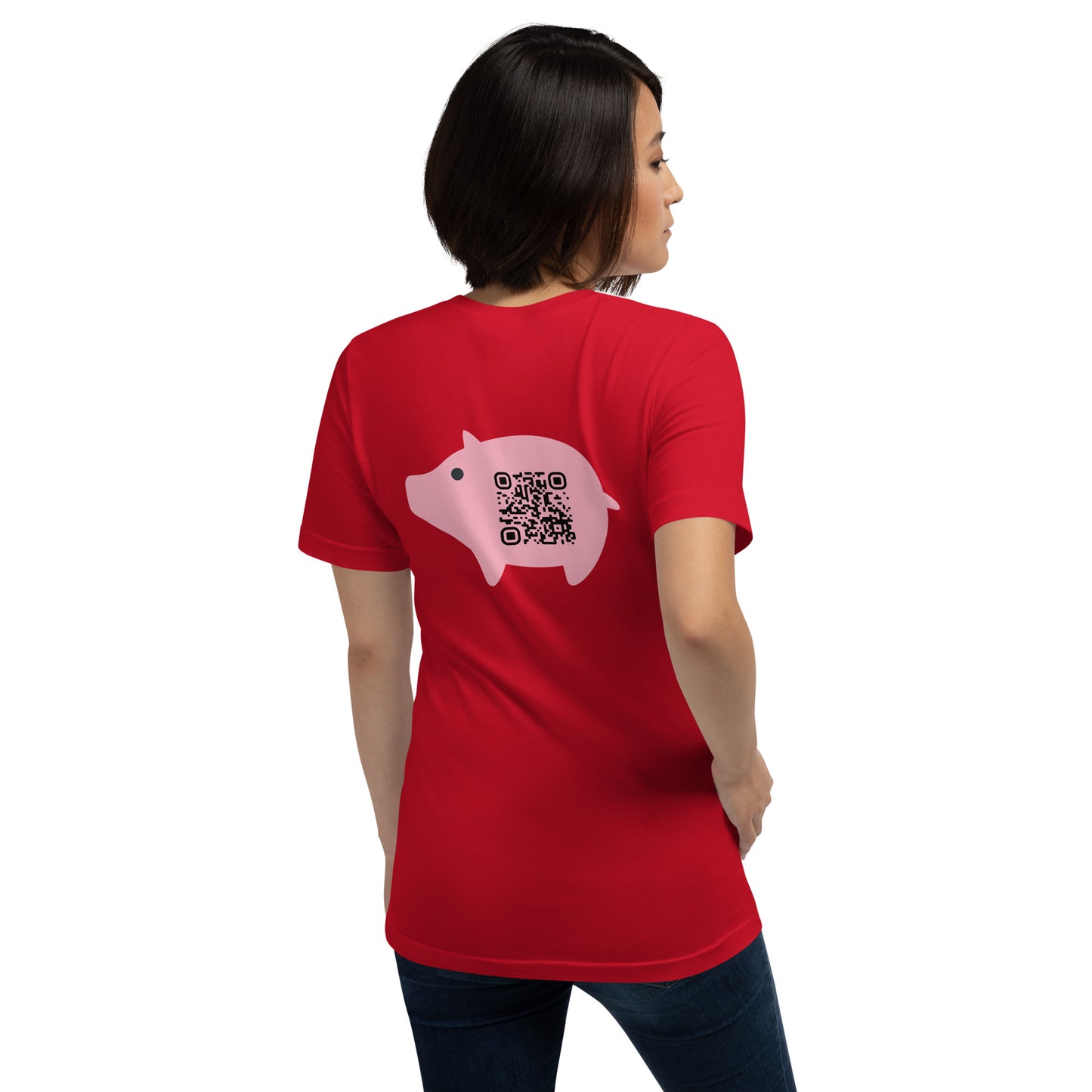 Cute Pig Emoji Personalized QR Code Unisex T-Shirt-Red-QR GEAR STORE