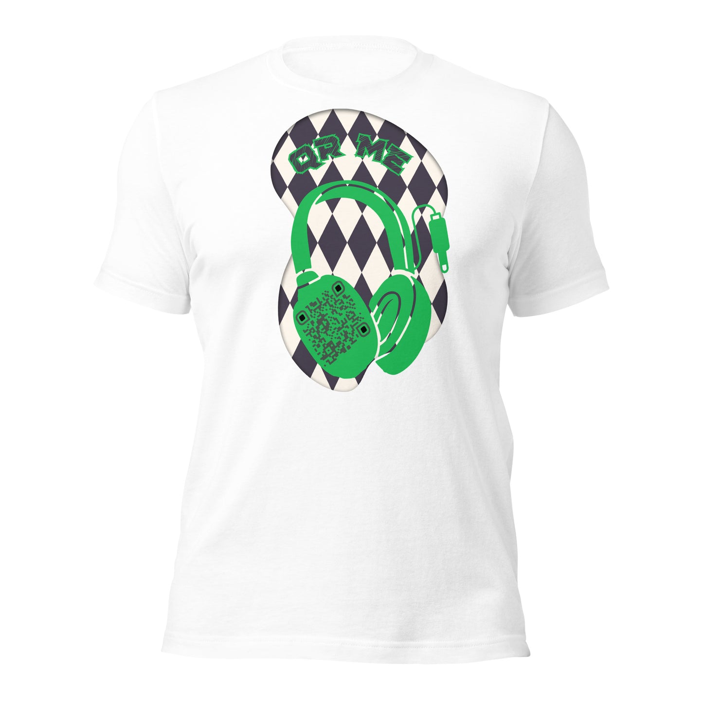 Harlequin QR Code T-Shirt – Share Your Tunes with Flair