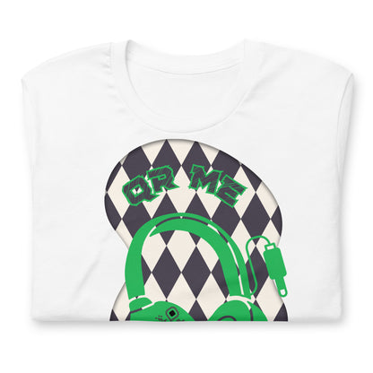 Harlequin QR Code T-Shirt – Share Your Tunes with Flair