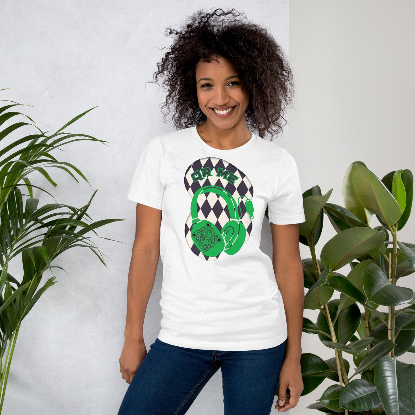 Harlequin QR Code T-Shirt – Share Your Tunes with Flair