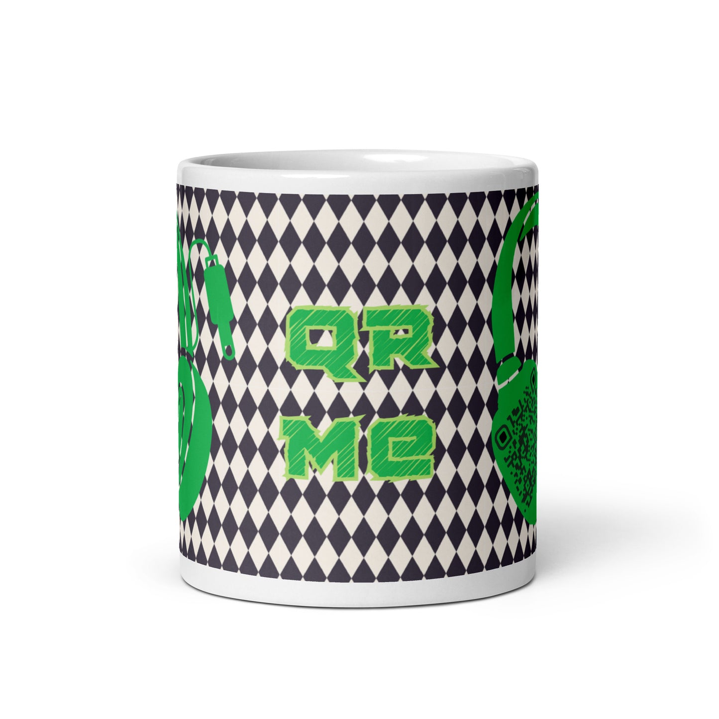 Custom QR Code Mug with Harlequin Print – Share Your Music