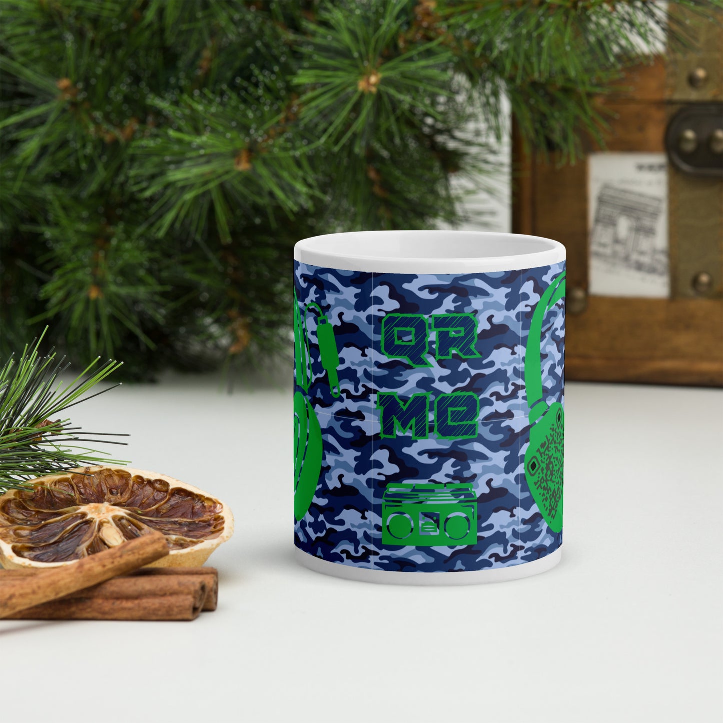 Personalized QR Code Blue Camo Mug – Share Your Music