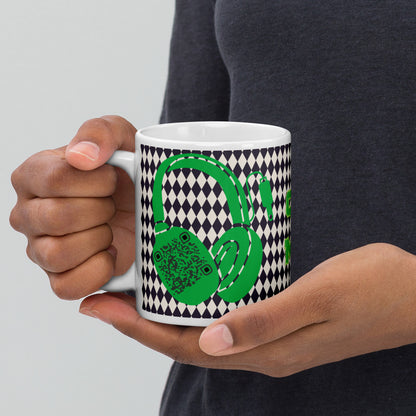 Custom QR Code Mug with Harlequin Print – Share Your Music