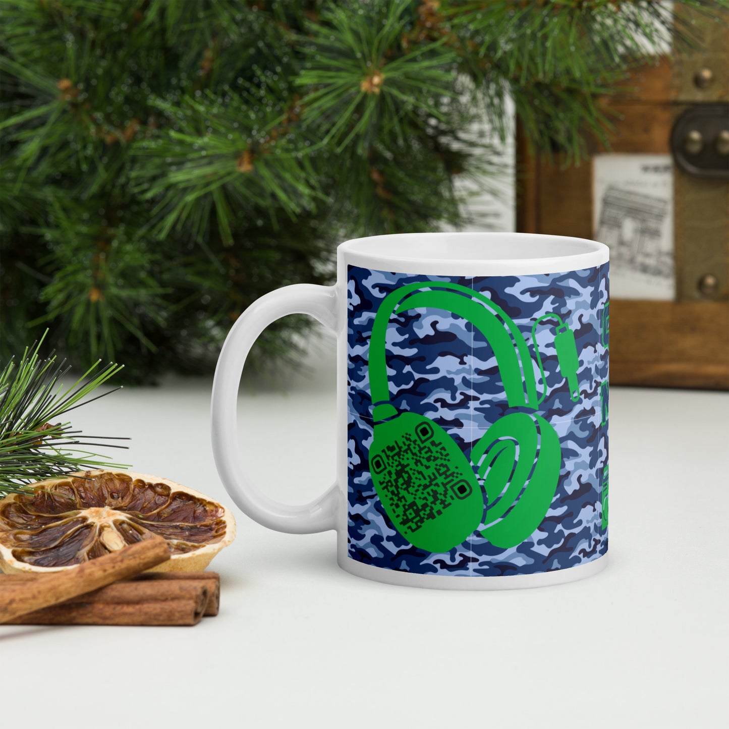 Personalized QR Code Blue Camo Mug – Share Your Music