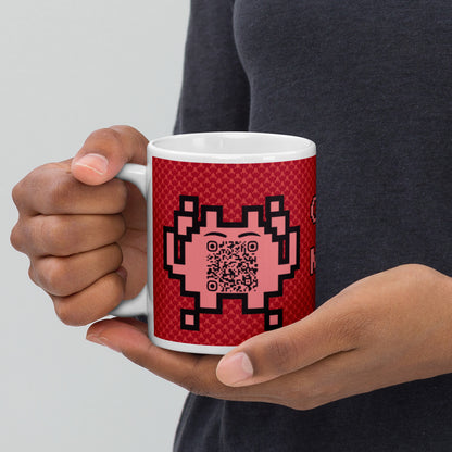 Red Alien Emoji QR Code Mug – Share Your Gaming World