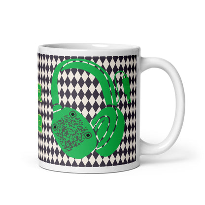 Custom QR Code Mug with Harlequin Print – Share Your Music