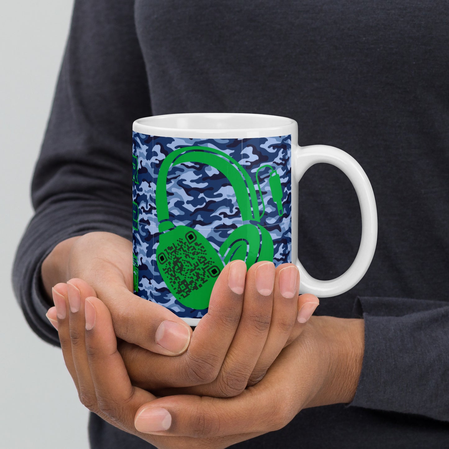 Personalized QR Code Blue Camo Mug – Share Your Music