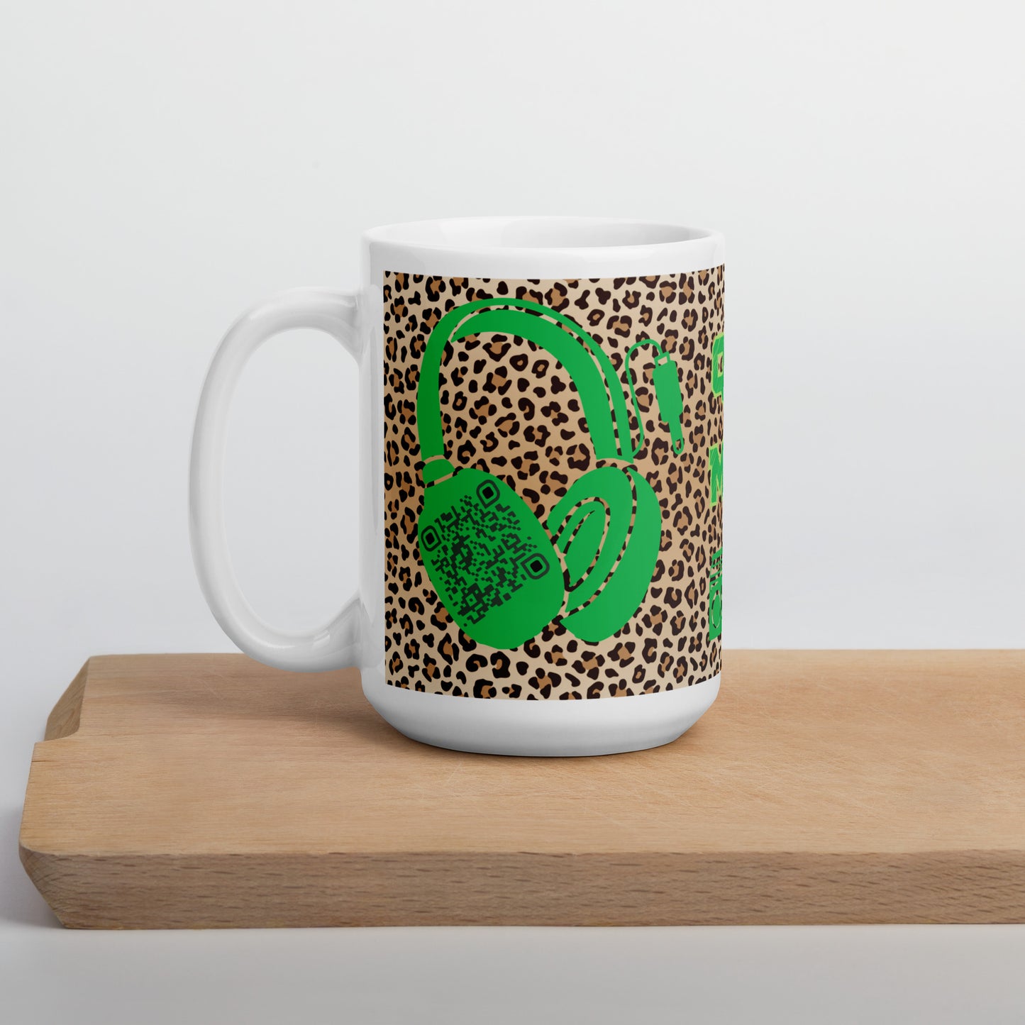 Custom QR Code Mug with Quirky Leopard Print – Share Your Playlist