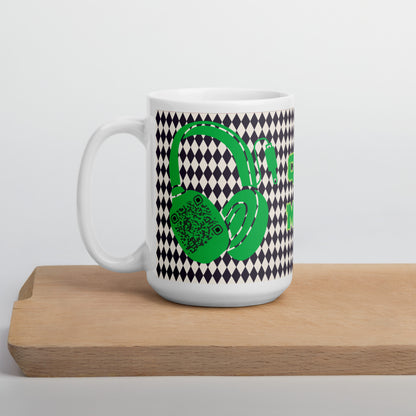 Custom QR Code Mug with Harlequin Print – Share Your Music