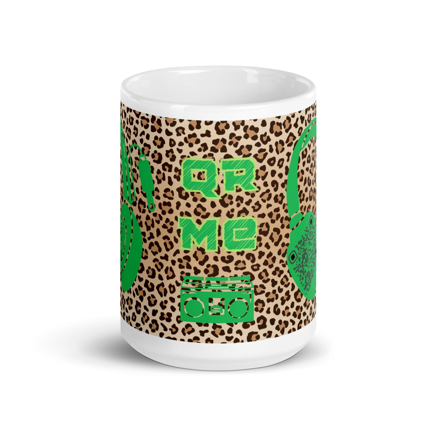 Custom QR Code Mug with Quirky Leopard Print – Share Your Playlist