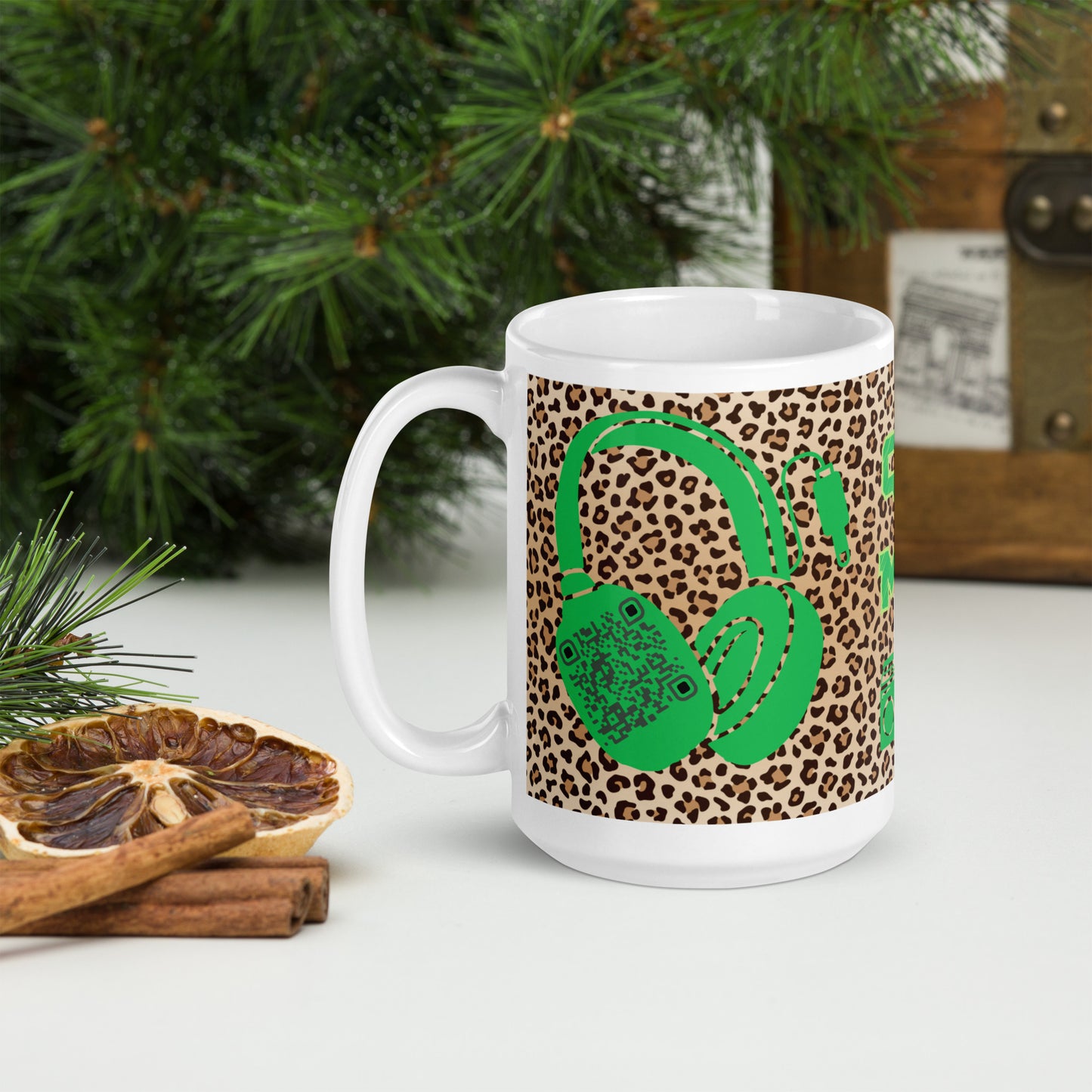 Custom QR Code Mug with Quirky Leopard Print – Share Your Playlist