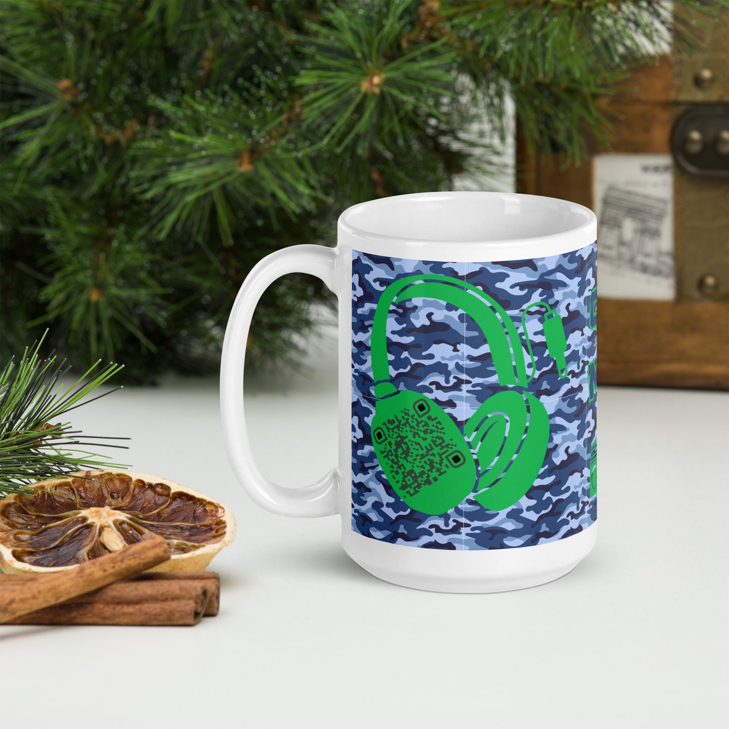 Personalized QR Code Blue Camo Mug – Share Your Music