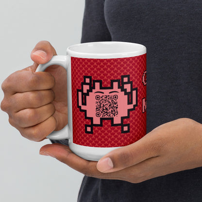 Red Alien Emoji QR Code Mug – Share Your Gaming World