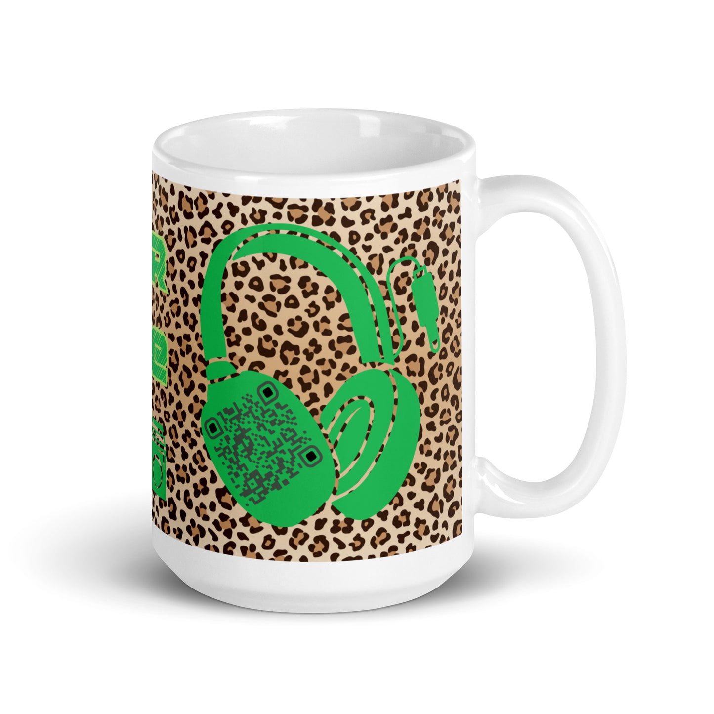 Custom QR Code Mug with Quirky Leopard Print – Share Your Playlist