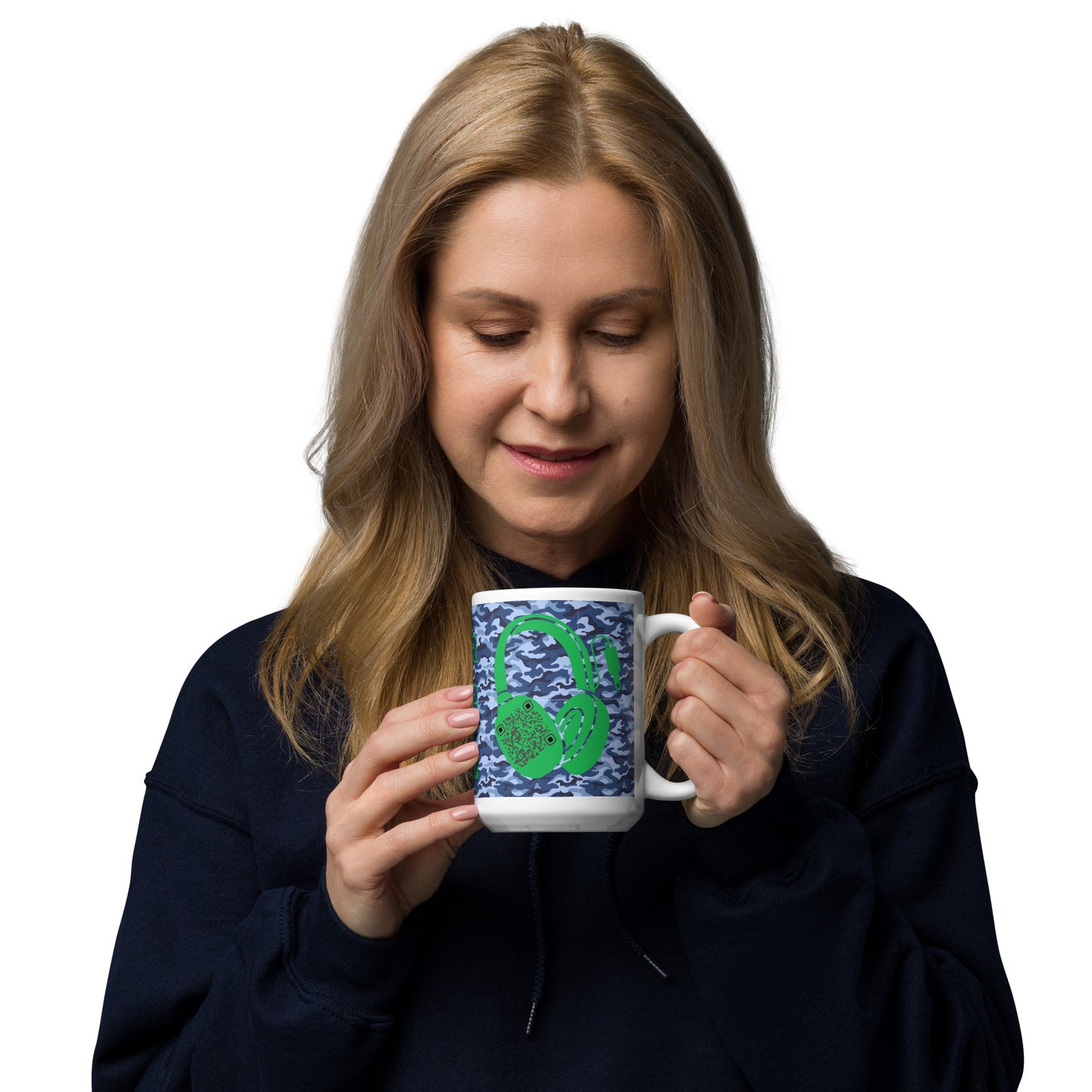 Personalized QR Code Blue Camo Mug – Share Your Music