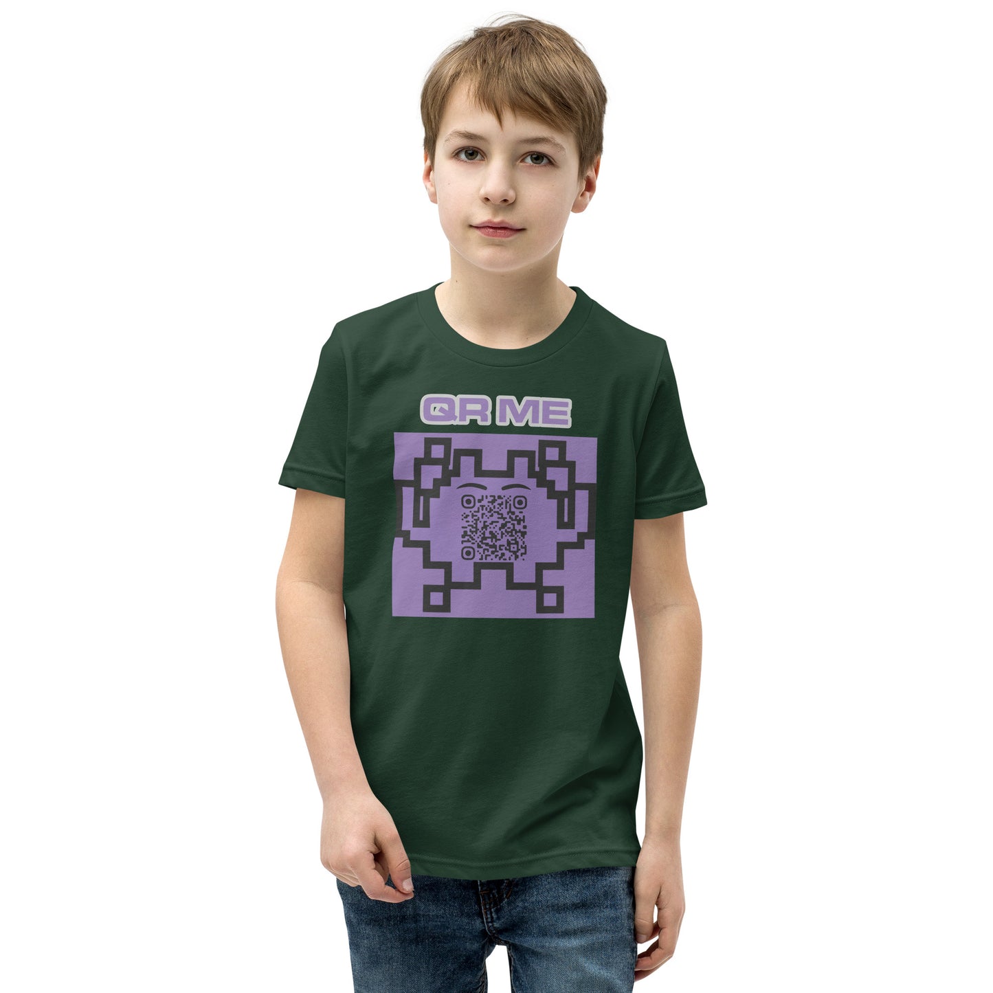 Fun Alien Emoji QR Code Youth Short Sleeve T-Shirt-Forest-QR GEAR STORE