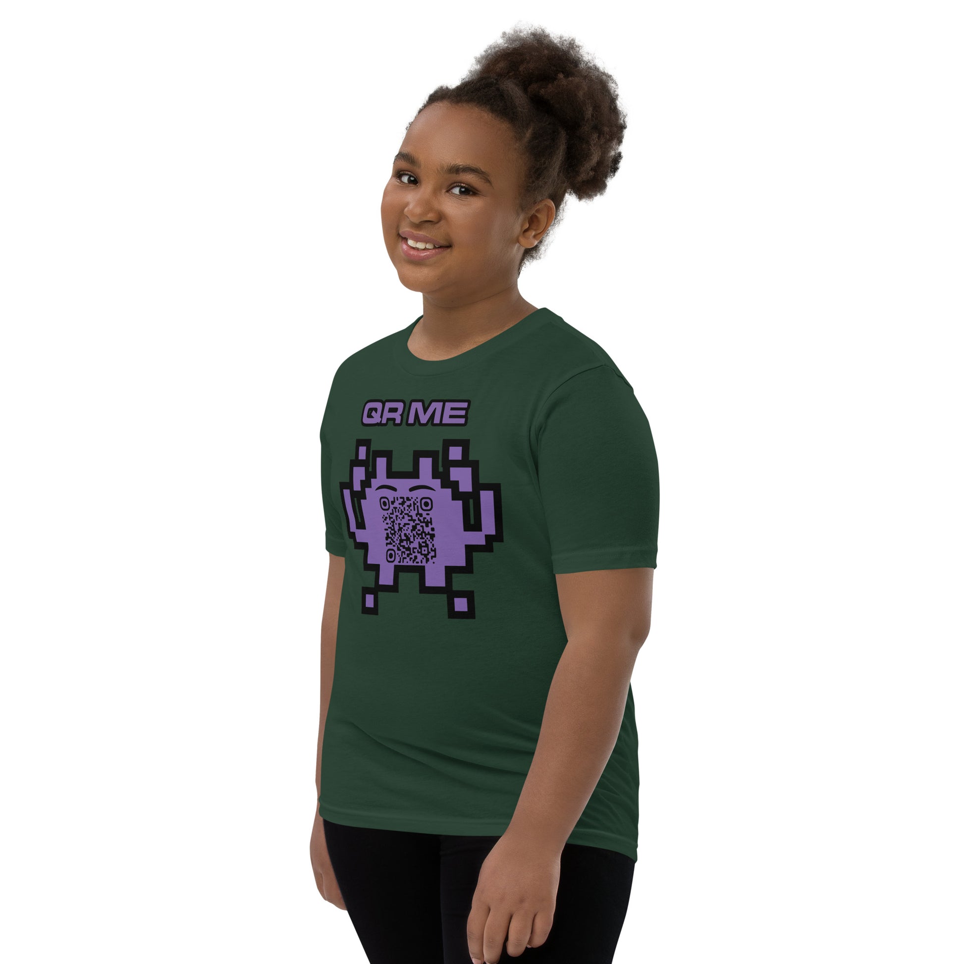 Fun Alien Emoji QR Code Youth Short Sleeve T-Shirt-QR GEAR STORE