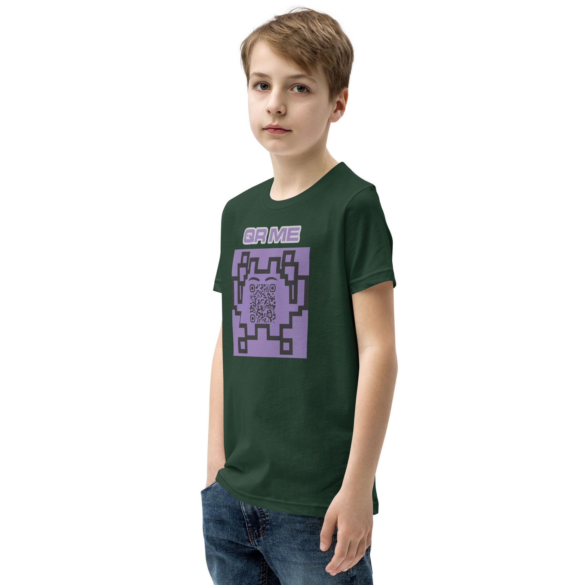 Fun Alien Emoji QR Code Youth Short Sleeve T-Shirt-QR GEAR STORE