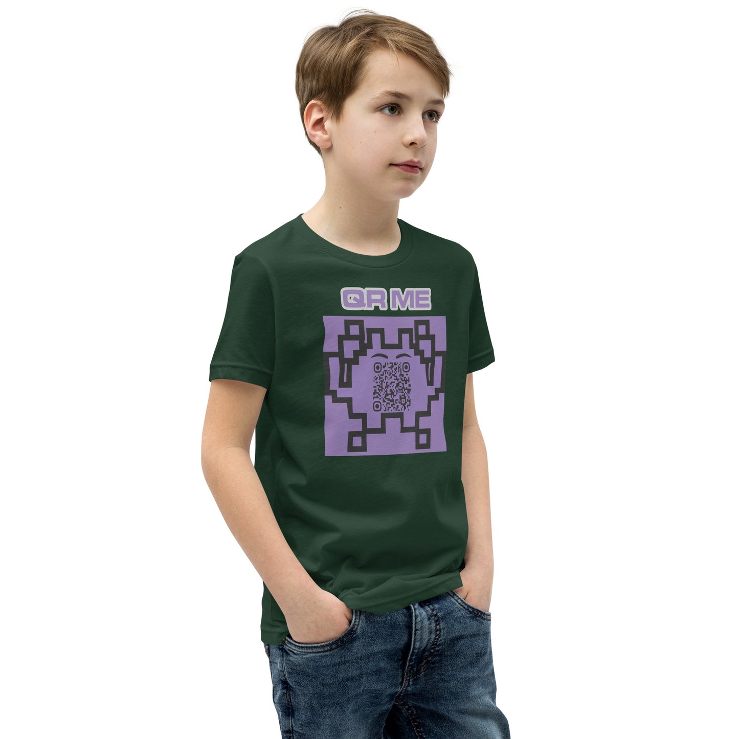 Fun Alien Emoji QR Code Youth Short Sleeve T-Shirt-QR GEAR STORE