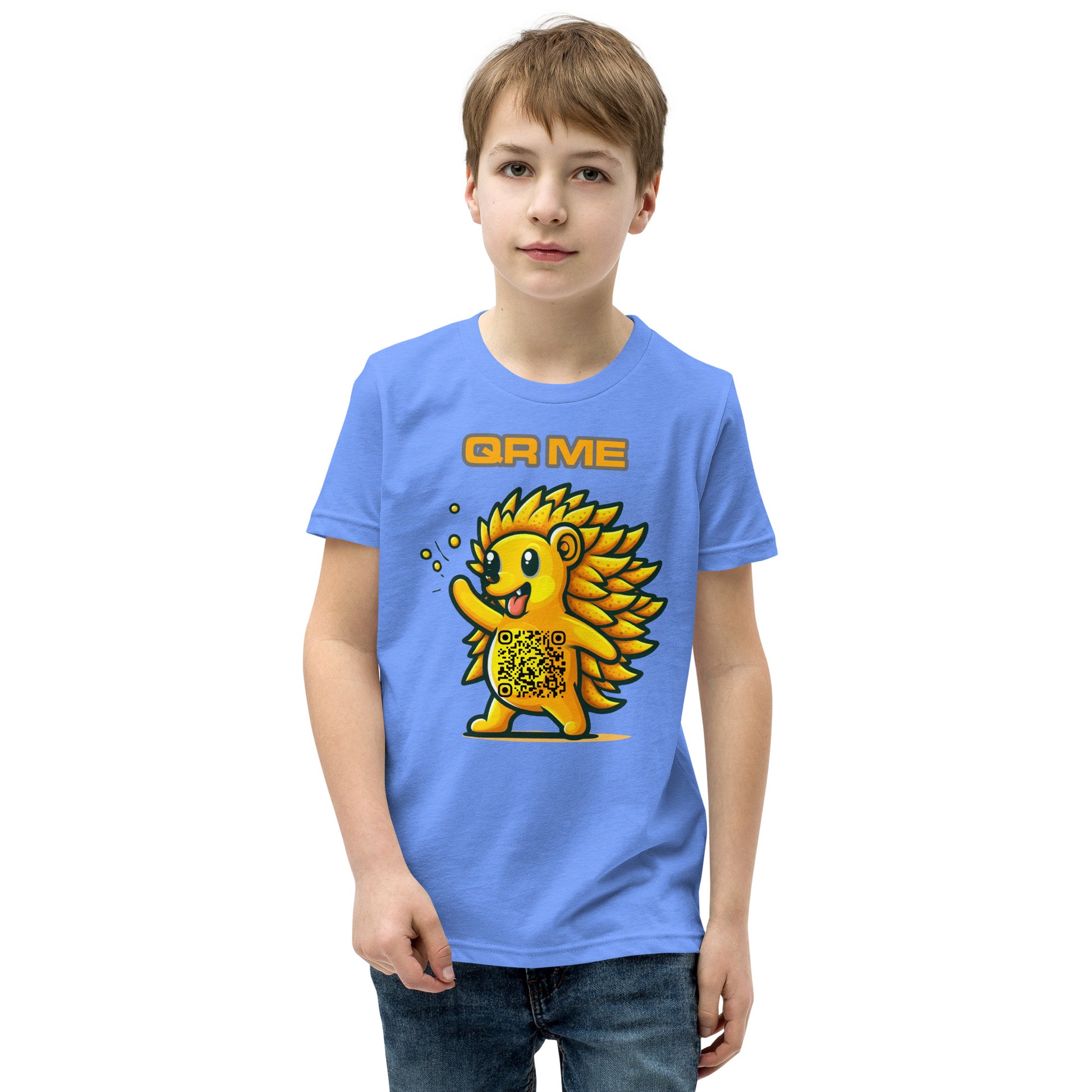 Fun Hedgehog Emoji QR Code Youth Short Sleeve T-Shirt-QR GEAR STORE