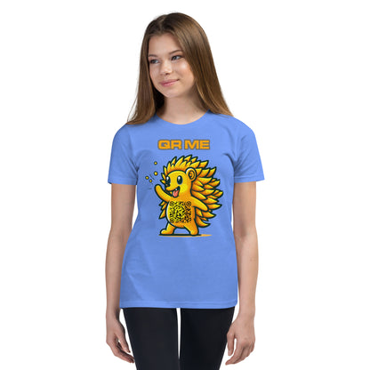 Fun Hedgehog Emoji QR Code Youth Short Sleeve T-Shirt-Heather Columbia Blue-QR GEAR STORE