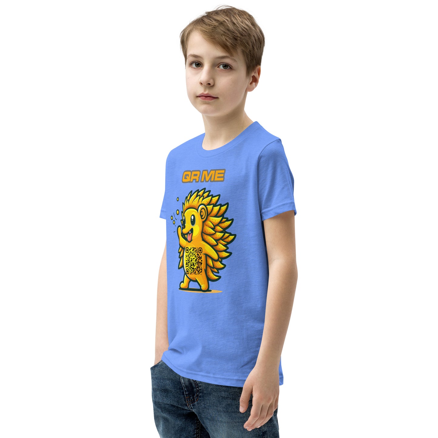 Fun Hedgehog Emoji QR Code Youth Short Sleeve T-Shirt-QR GEAR STORE