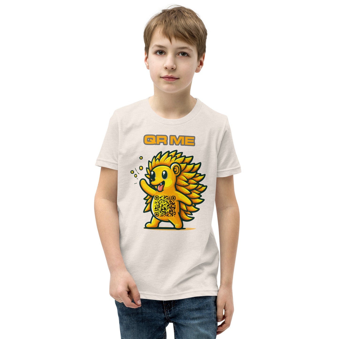 Fun Hedgehog Emoji QR Code Youth Short Sleeve T-Shirt-QR GEAR STORE