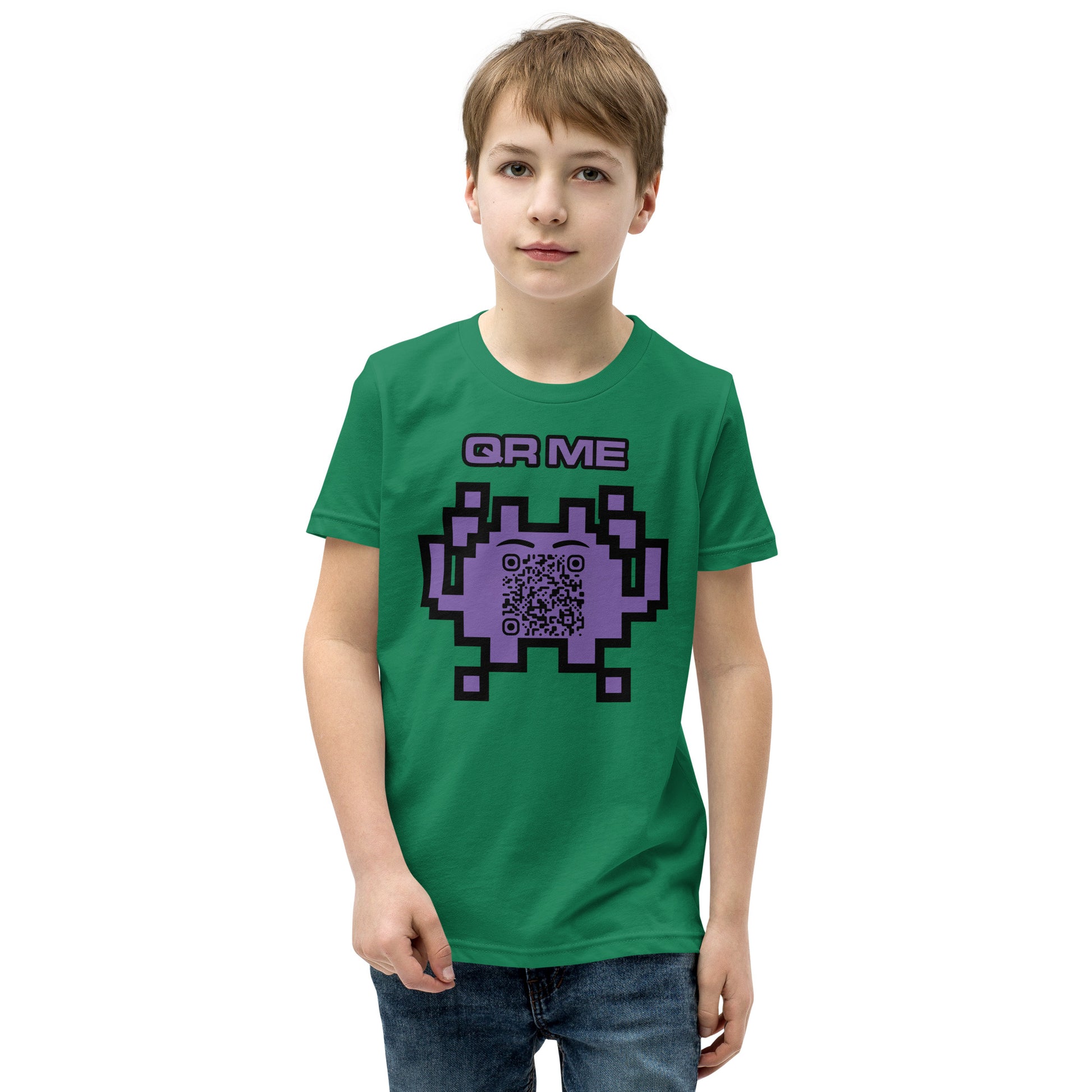 Fun Alien Emoji QR Code Youth Short Sleeve T-Shirt-QR GEAR STORE