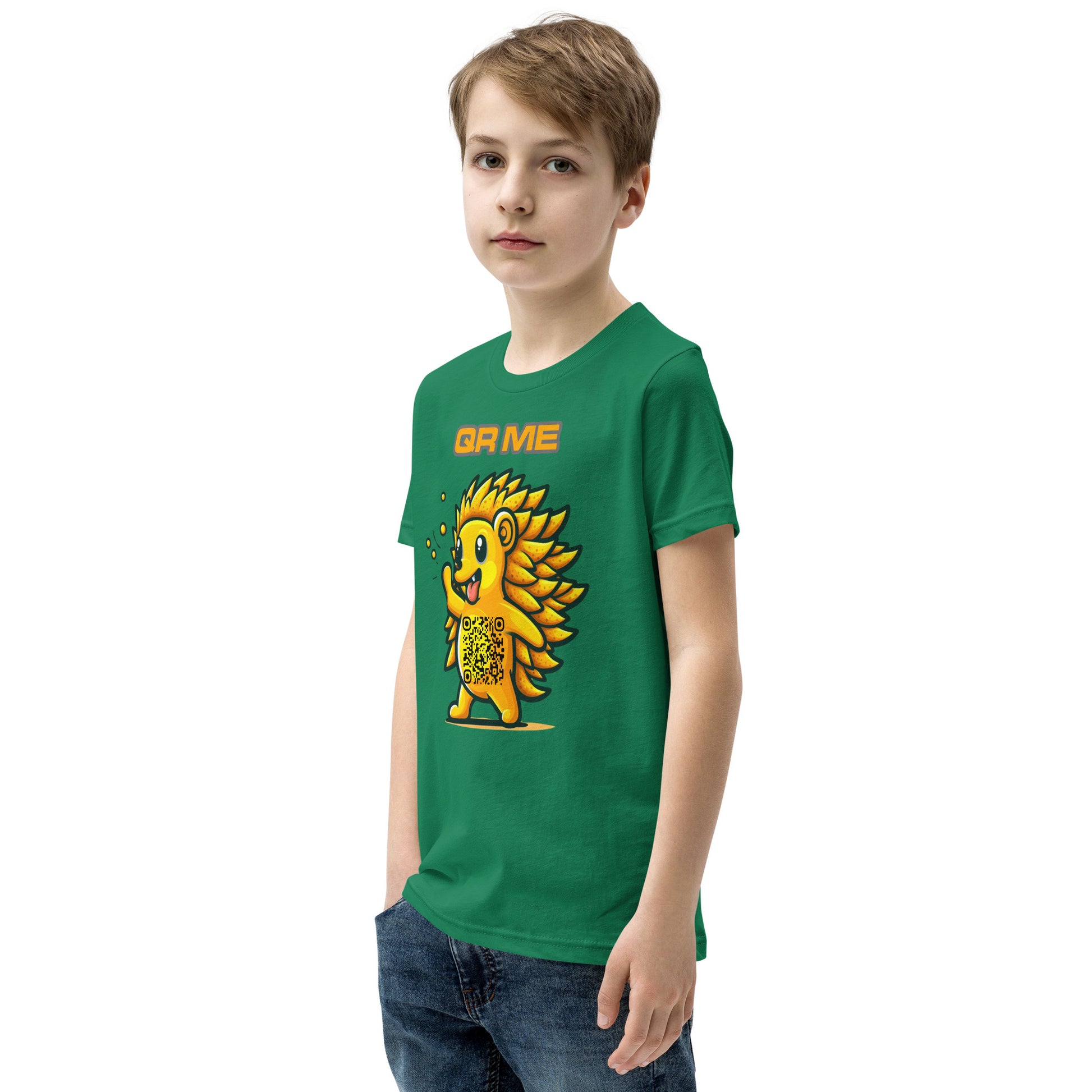 Fun Hedgehog Emoji QR Code Youth Short Sleeve T-Shirt-QR GEAR STORE