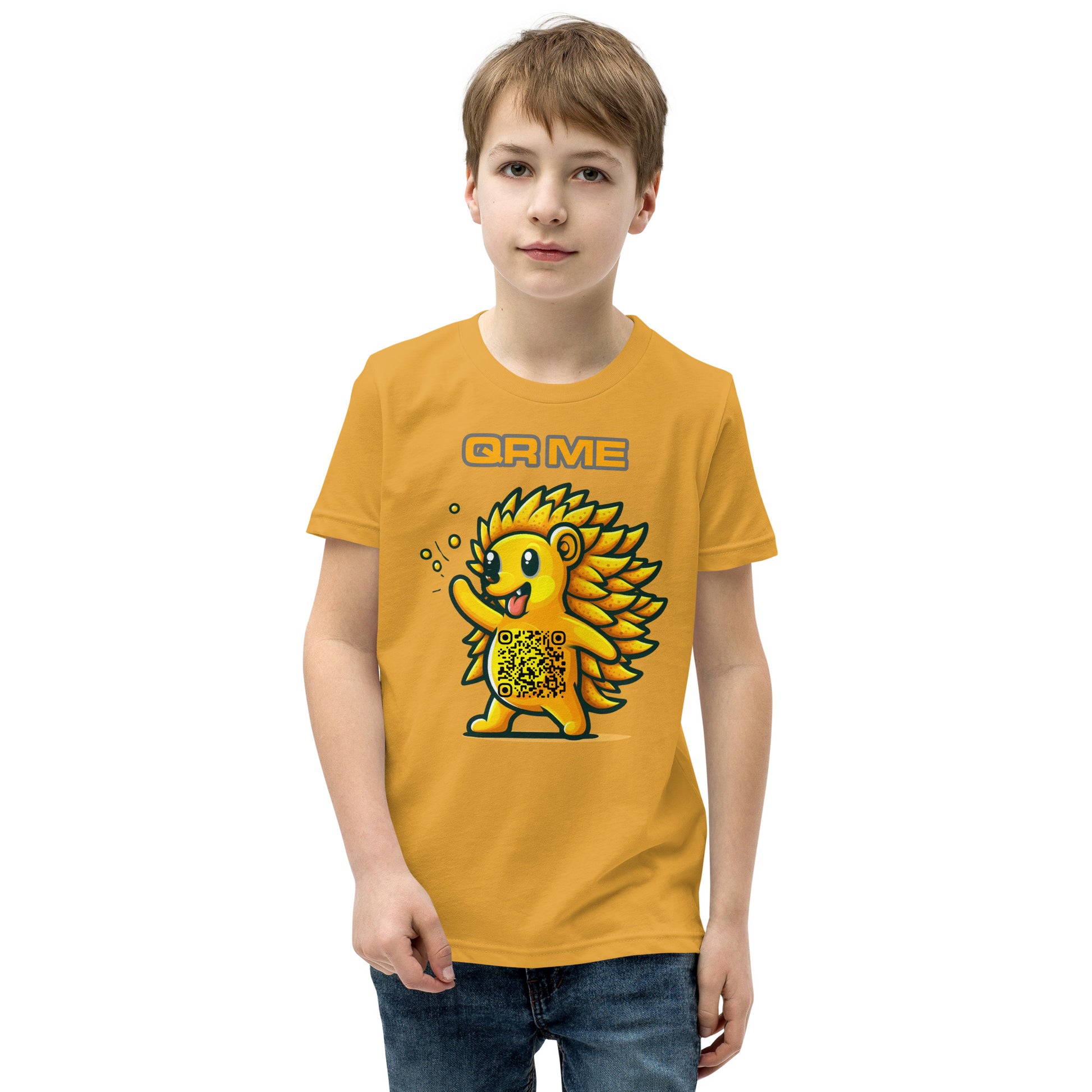 Fun Hedgehog Emoji QR Code Youth Short Sleeve T-Shirt-QR GEAR STORE