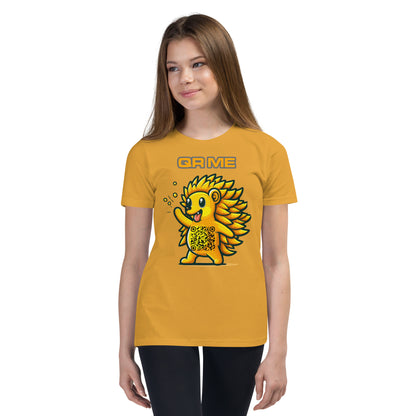 Fun Hedgehog Emoji QR Code Youth Short Sleeve T-Shirt-Mustard-QR GEAR STORE