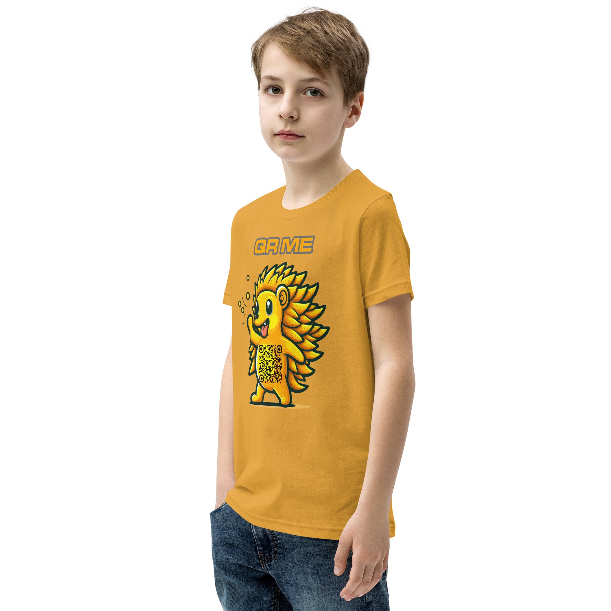 Fun Hedgehog Emoji QR Code Youth Short Sleeve T-Shirt-QR GEAR STORE