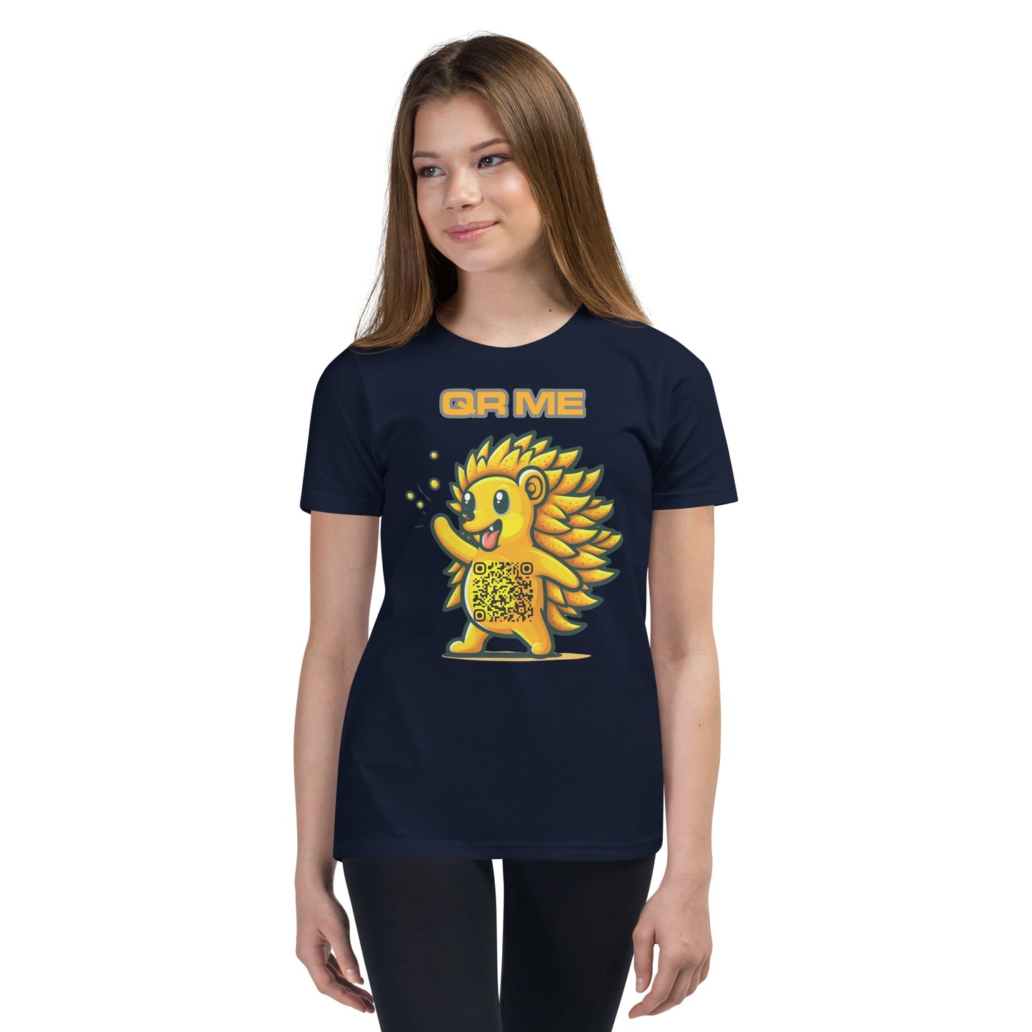 Fun Hedgehog Emoji QR Code Youth Short Sleeve T-Shirt-Navy-QR GEAR STORE