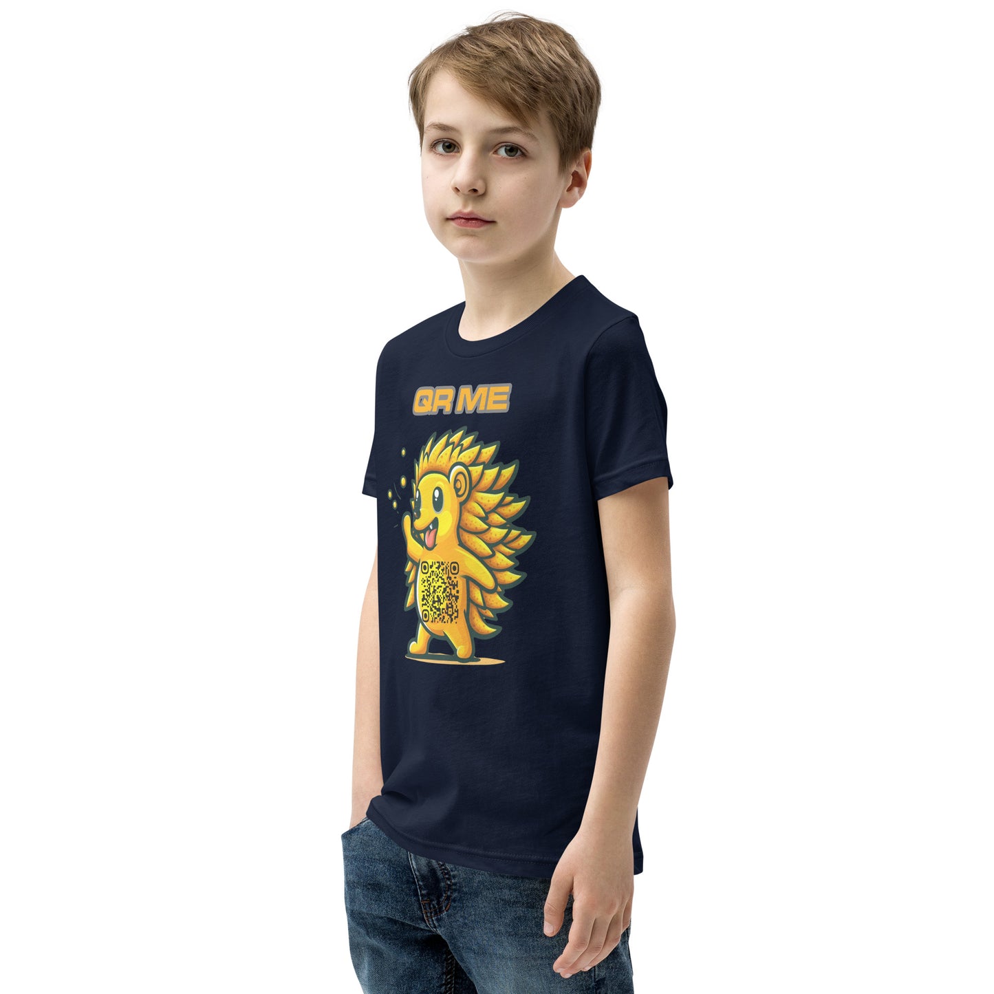 Fun Hedgehog Emoji QR Code Youth Short Sleeve T-Shirt-QR GEAR STORE