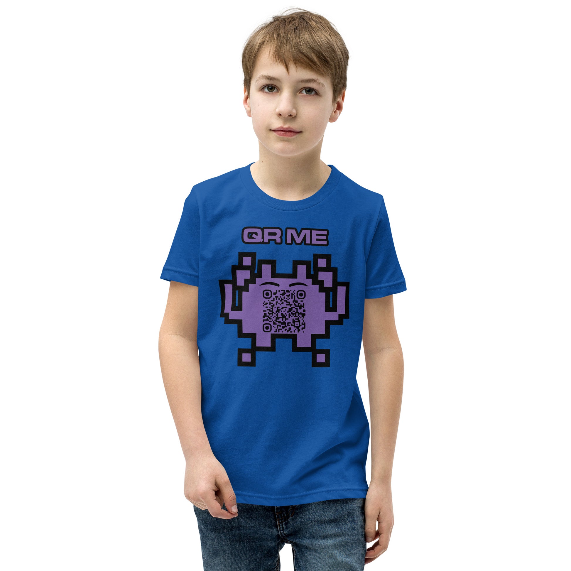 Fun Alien Emoji QR Code Youth Short Sleeve T-Shirt-QR GEAR STORE