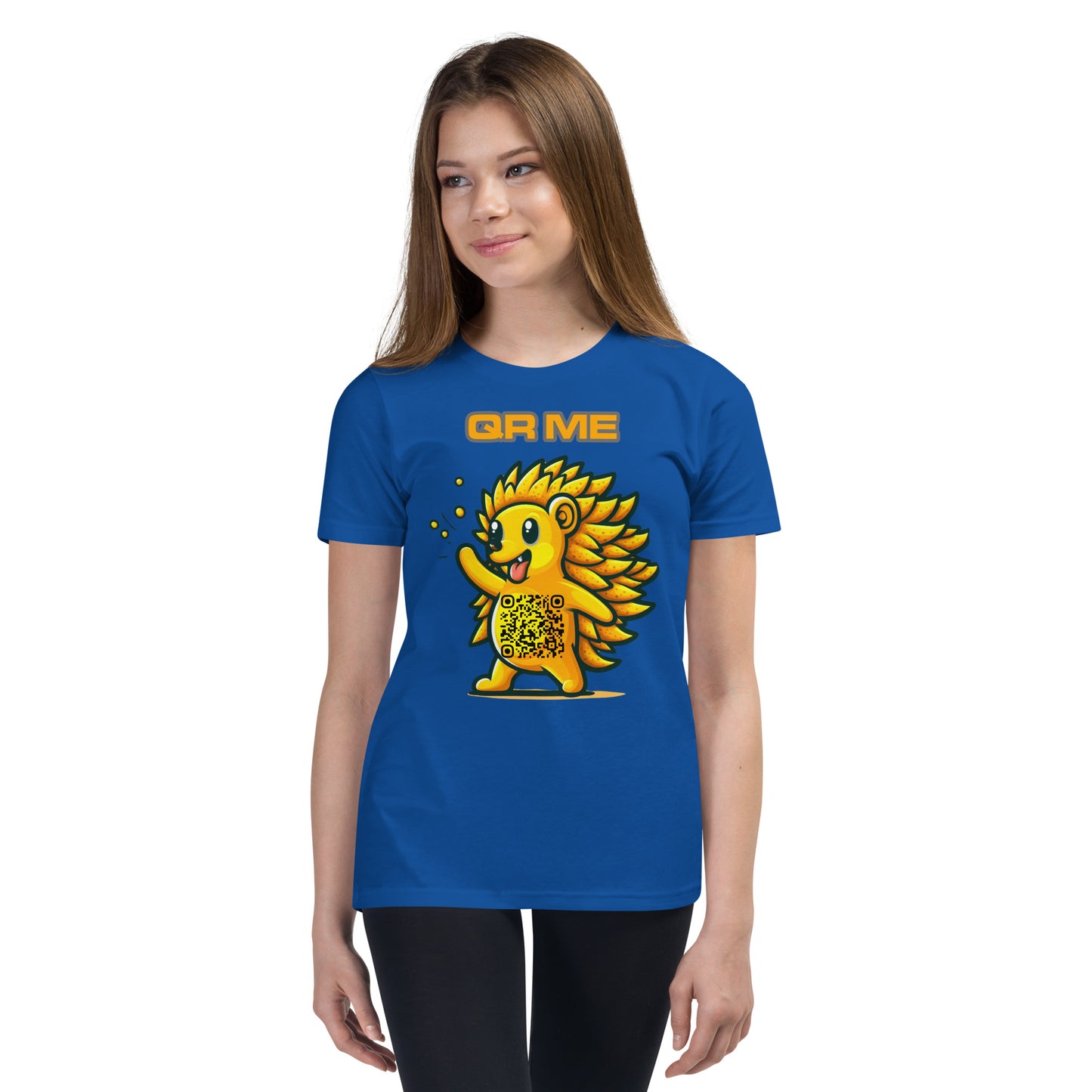 Fun Hedgehog Emoji QR Code Youth Short Sleeve T-Shirt-True Royal-QR GEAR STORE