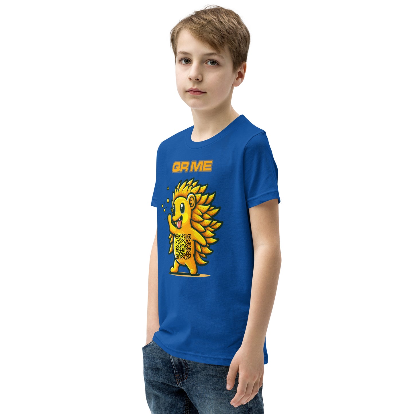 Fun Hedgehog Emoji QR Code Youth Short Sleeve T-Shirt-QR GEAR STORE